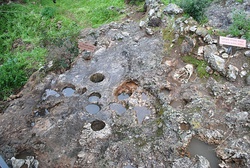 Natufian bedrock mortars at Mount Carmel, Israel.