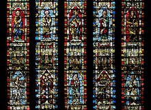 The five windows of the Lady Chapel contain ancient stained glass, mostly fragmentary, except for the central window.