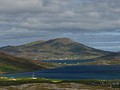 Castlebay village and the heights of Heaval, from Vatersay