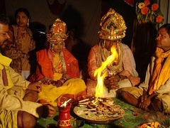 Fire rituals at a Hindu wedding in India