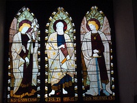 Stained glass window of Saint Thomas the Apostle, the traditional founder of Indian Christianity, in his namesake St. Thomas CNI church, the 300 year old Cathedral of Mumbai[71]