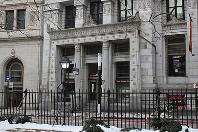 Greek Revival Corinthian columns of the Bowling Green Offices Building, New York City, a mix of those of the Tower of the Winds and those of the Choragic Monument of Lysicrates, by W. & G. Audsley, 1895–1898[28]