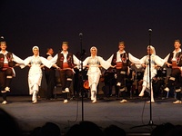 Left: Serbian traditional dance (kolo) and clothing from GnjilaneRight: Gračanica monastery painting by Nadežda Petrović.