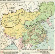 Color=coded map of 19th-century China