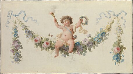 Louis XVI style Cupid seated on a festoon made of flowers, c.1770-1790, oil on canvas, Metropolitan Museum of Art