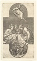 Three Muses and a Putto with a Lyre, a cruciform composition, from a series of eight compositions after Francesco Primaticcio's designs for the ceiling of the Gallery of Ulysses (destroyed 1738-39) at Fontainebleau