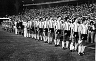 (Left): Both teams starting line-ups; (center): Diego Maradona carrying the ball surrounded by Soviet players; (right): Maradona scoring by free kick