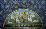 Christ as the Good Shepherd; c. 425–430; mosaic; width: c. 3 m; Mausoleum of Galla Placidia (Ravenna, Italy)[114]