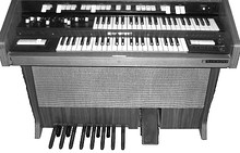 A Typical Spinet organ (Hammond TR-200)  has two short manuals arranged with offset. Spinet organ's pedalboard spanned only a single octave.