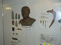 Artifacts and reconstruction of Eastern Hunter-Gatherers from Yuzhny Oleny island by Gerasimov.[38]