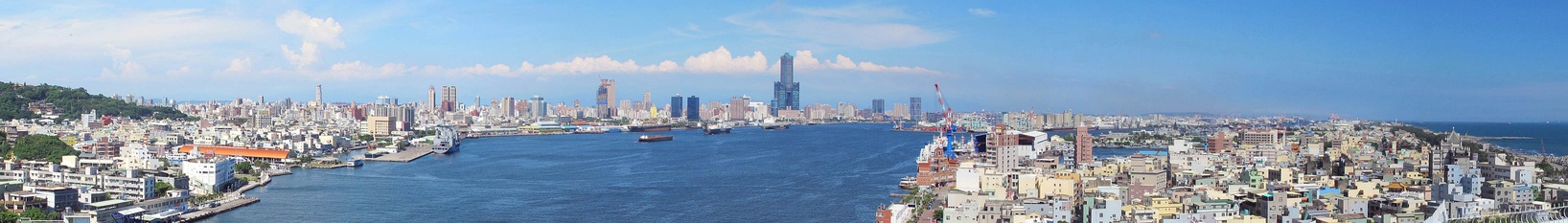  Kaohsiung's skyline viewed from Kaohsiung Lighthouse in Cijin District, with the 85 Sky Tower right of center.