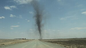 Snow whirlwind or devil, similar to a dust devil, seen on Mount Royal in Montreal, Canada