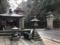 Entrance to Kōya-san with two pillars showing the temple name Kongōbu-ji (Kongōbu Temple) and its mountain name Kōya-san