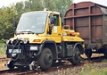 Unimog 405/UGN road-rail vehicle used as a rail car mover