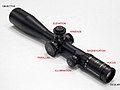 Schmidt & Bender 5-25x56 PM II LP telescopic sight and its adjustment controls.