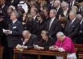 Rüütel with Albert II and Queen Paola of Belgium, Prince Henrik of Denmark, Bernadette Chirac, President Jorge Sampaio of Portugal, President George W. Bush and First Lady Laura Bush of the United States, and President Gloria Macapagal Arroyo of the Philippines at the funeral of John Paul II.