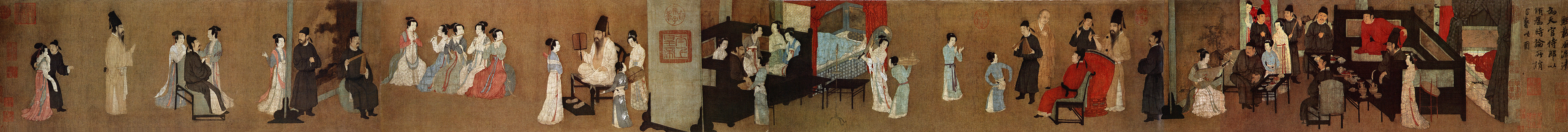  Full scroll of The Night Revels of Han Xizai, first painted in the 10th century in Southern Tang, later reproduced in 12th-century