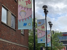 Union flag buntings in Sloane Square, May 2022