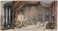 Left: Durga Puja festivities by dancers and musicians in Calcutta, circa 1830s-40s; Right: Patna style painting of Durga Puja, circa 1809.