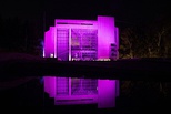 To mark the start of the platinum jubilee year, buildings across Australia were lit in royal purple. Left to right: the High Court of Australia, the John Gorton Building, the National Library of Australia, the National Portrait Gallery, and the National Carillon.