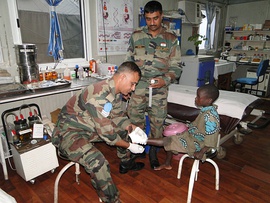 Indian soldiers patrol under UN mission in Congo, Africa, 2014.