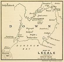 Line-drawn map of Lecale on paper.