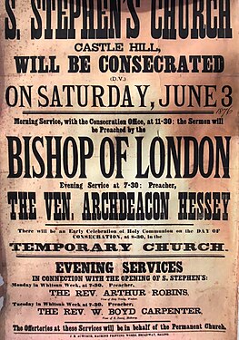 Poster announcing the consecration of the permanent church on 3 June 1876