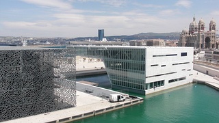 The MuCEM, Musée Regards de Provence and Villa Mediterannée, with Notre Dame de la Majeur on the right