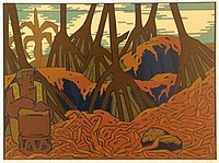 Hala Grove, Kahuwai, Hawaii, serigraph by Charlot, Hawaii State Art Museum