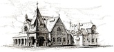 Third building. Note the tower/porte cochere in this 1886 drawing.