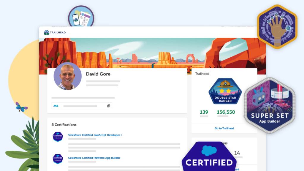 Ein Screenshot zeigt Lernpfade und Zertifizierungen auf Trailhead. 