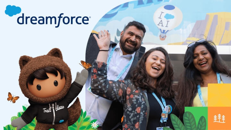 Dreamforce promotional card with attendees