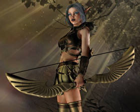 Sfondi desktop Aphrodite Arcieri Elfi Guerriero Arco arma Grafica 3D Fantasy Ragazze