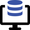 database symbol over desktop monitor symbol