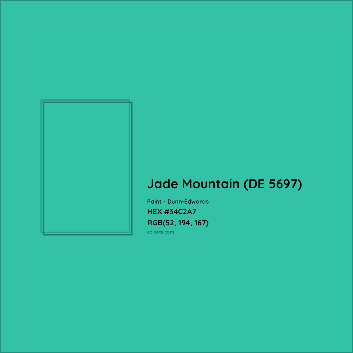 HEX #34C2A7 Jade Mountain (DE 5697) Paint Dunn-Edwards - Color Code