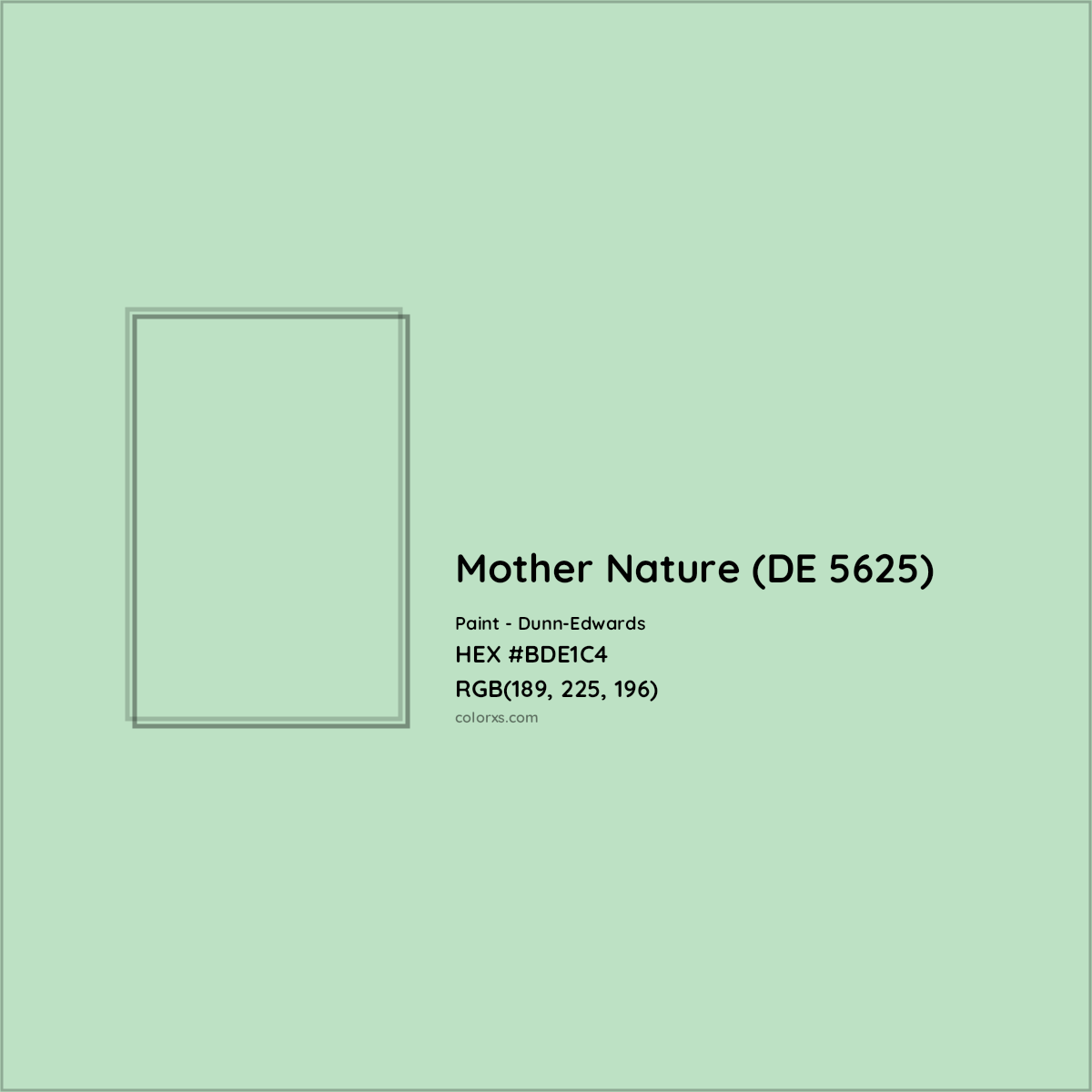 HEX #BDE1C4 Mother Nature (DE 5625) Paint Dunn-Edwards - Color Code