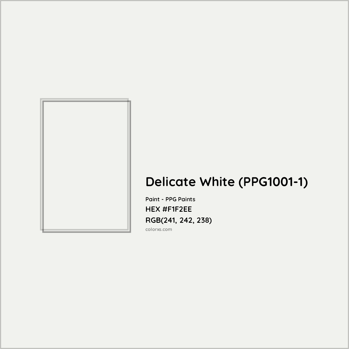 HEX #F1F2EE Delicate White (PPG1001-1) Paint PPG Paints - Color Code