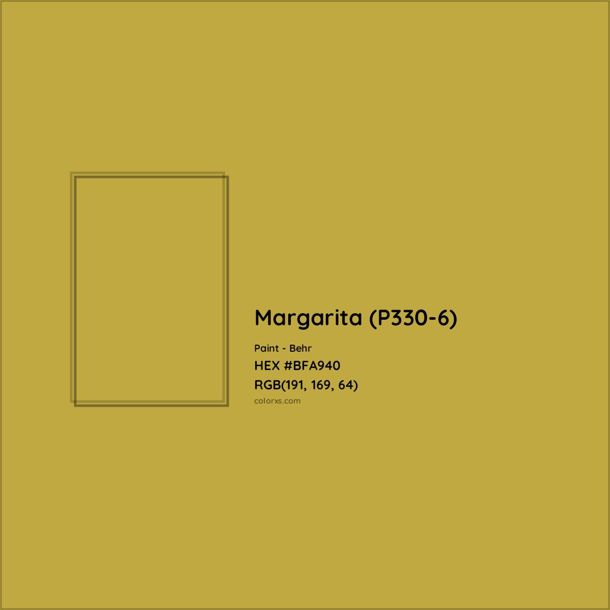 HEX #BFA940 Margarita (P330-6) Paint Behr - Color Code