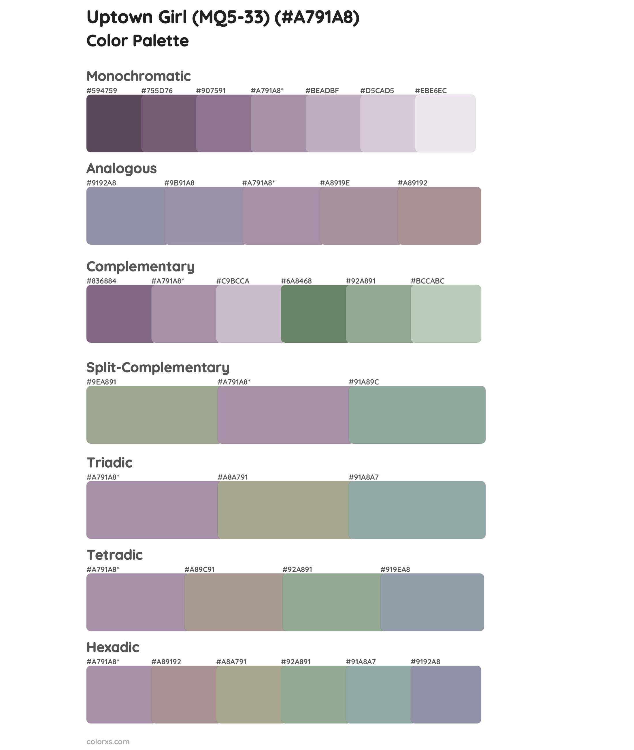 Uptown Girl (MQ5-33) Color Scheme Palettes