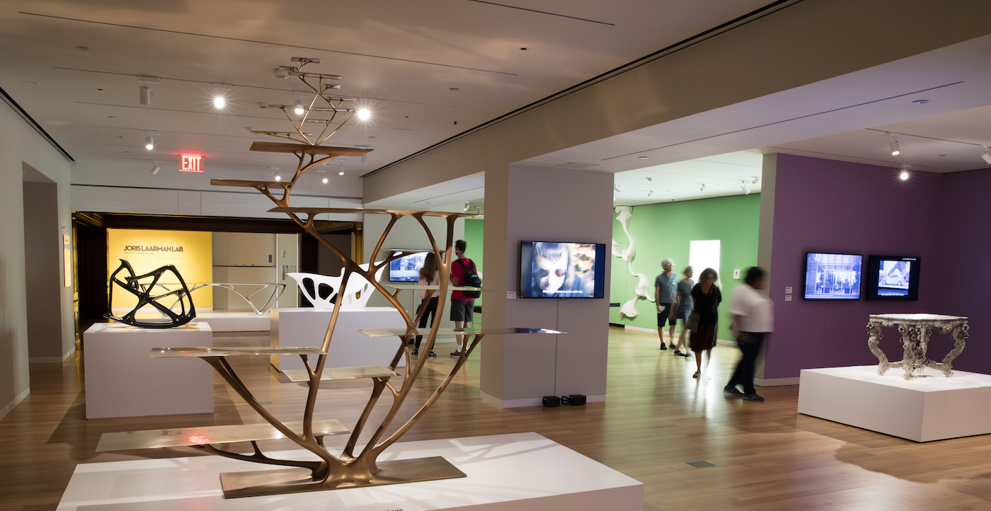 Installation view of Joris Laarman Lab: Design in the Digital Age. Read below to learn about Cooper Hewitt's accessibility services.