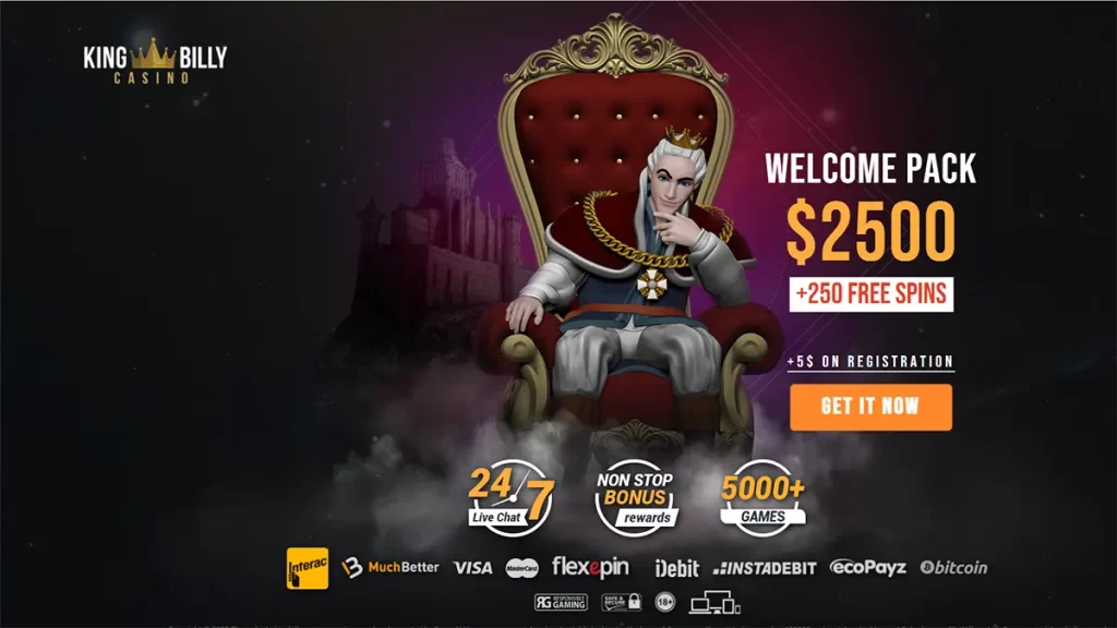 King Billy Casino home page screenshot