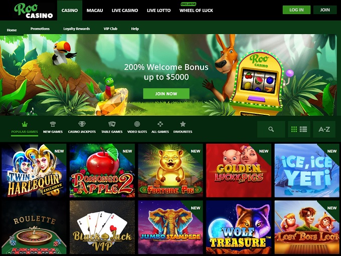 Roo Casino new home page 