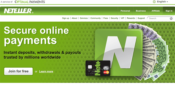 Screenshot of Neteller Home Page