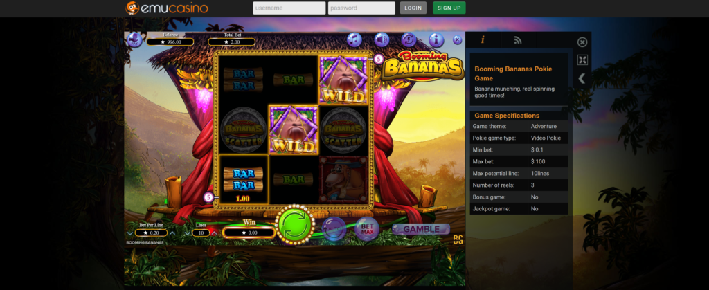 Booming Bananas Game Emu Casino NZ