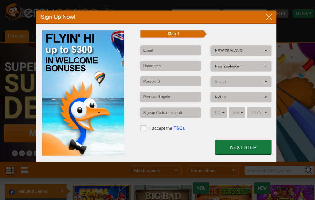 Registration 1 Emu Casino NZ