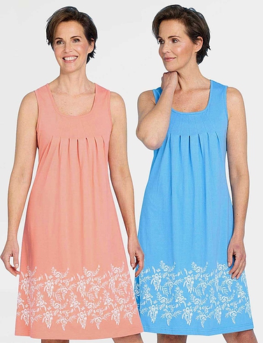 Pack of 2 Sleeveless Print Hem Nightdresses