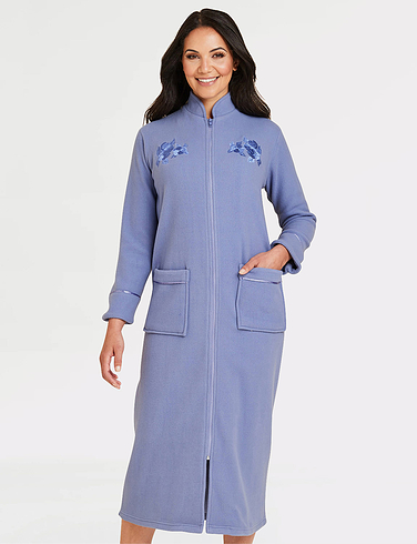 Knitted Zip Embroidered Dressing Gown