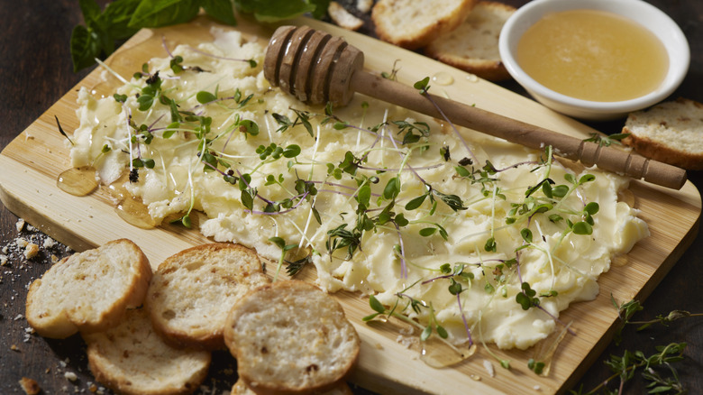 butter board drizzled with honey