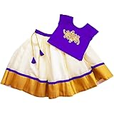 Blue Golden combo Baby Girl silk Partywear Designer Kerala Lehenga, 6month-7 years