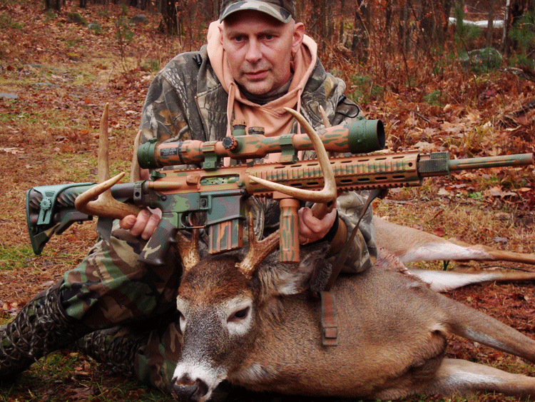 eight point buck taken with ASI AR 10 in .443 WSSM